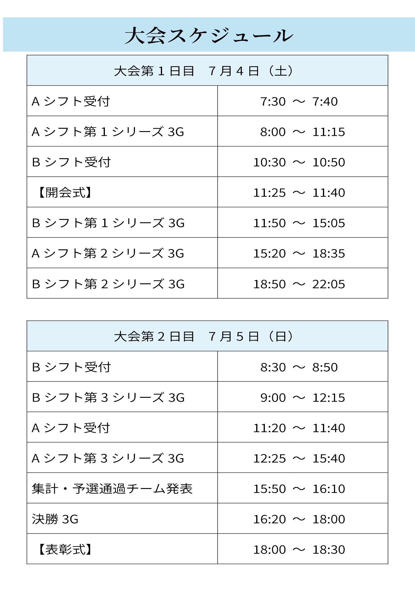 大会スケジュール